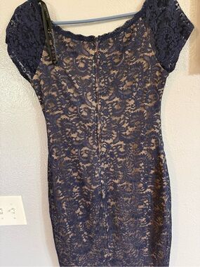 Bisou Bisou Navy Lace Midi Dress with Nude Lining